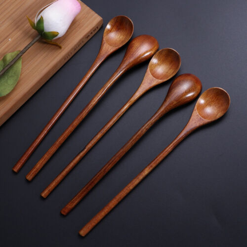 New 5Pcs Mixing Stirring Spoon Small Wooden Spoons Honey Spoons Wooden Coffee，' - Picture 1 of 12