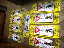 LOT OF 8 LARGE ROAD SIGNS YIELD TO CROSSWALK  