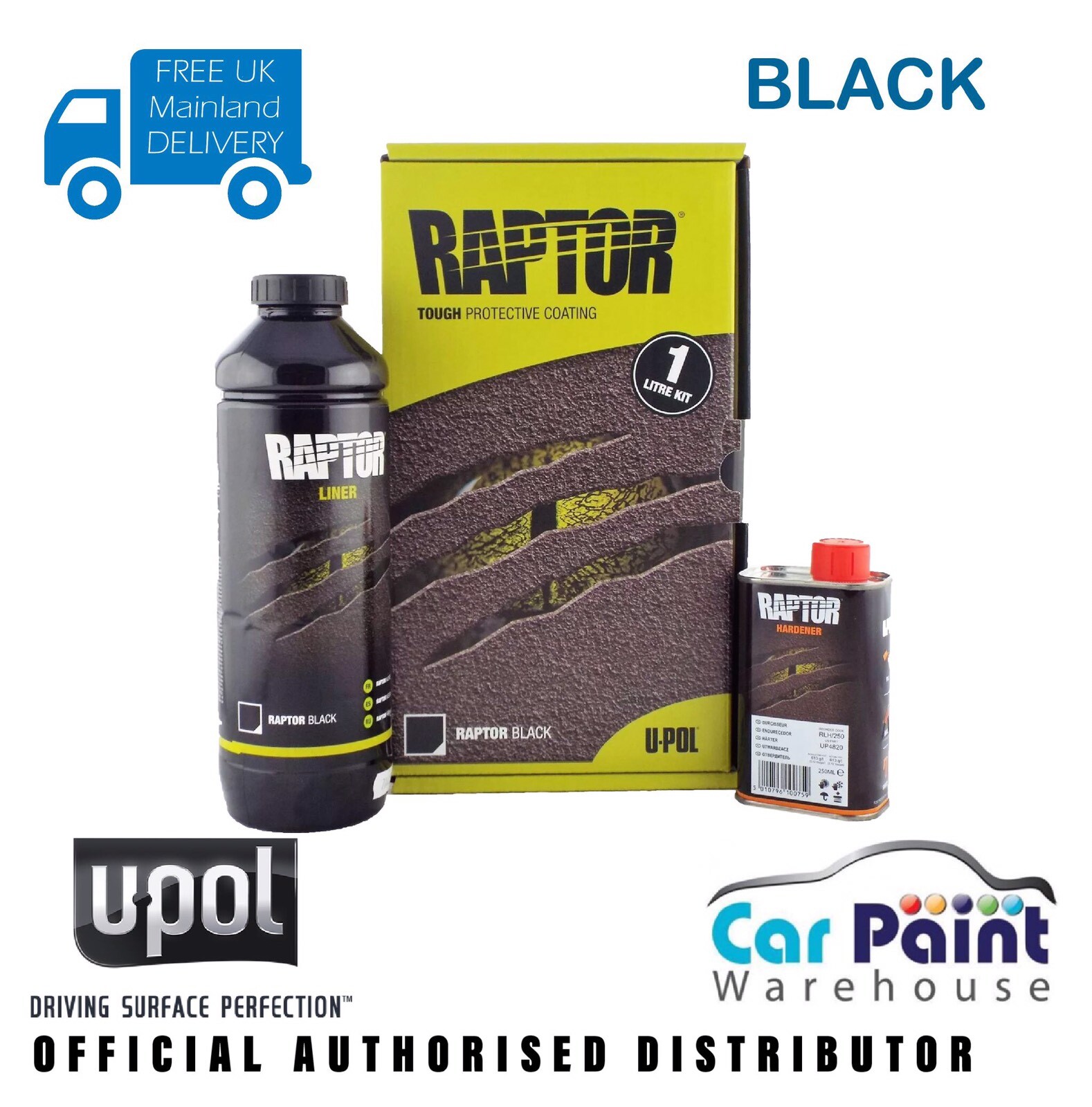 UPOL Raptor BLACK Truck Bed Liner 1L Kit UPOL 750ml Raptor + 250ml