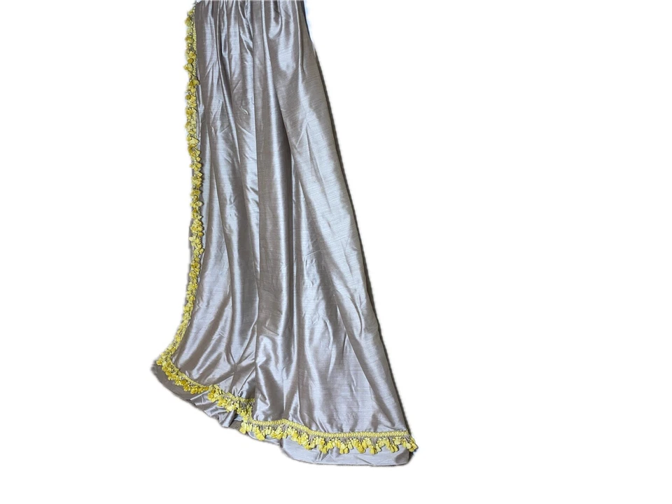 Custom Pinch Pleat Curtain Drape Beige Champagne Pom Fringe Trim WIDE 90 Long - Image 3 of 4