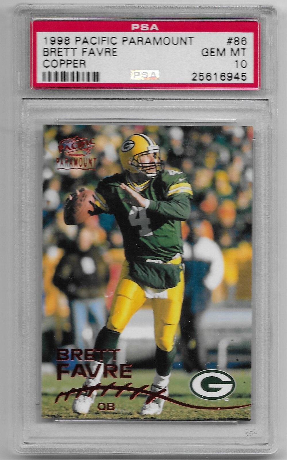 1998 Brett Favre PSA 10 GEM MINT, Pacific Paramount COPPER, Green Bay