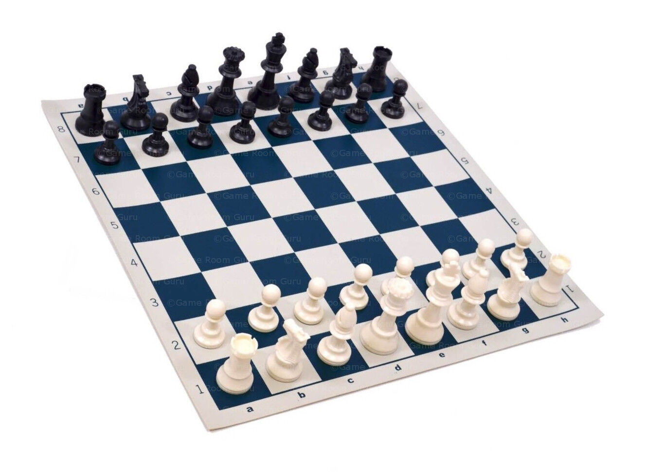 Analysis Chess Set - 12” Blue Vinyl Chess Board – 32 Black & Natural Pieces