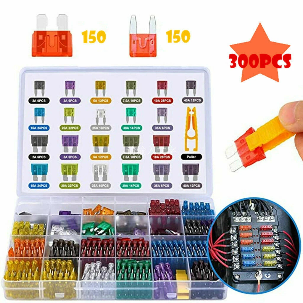 300x Mini & Standard voiture lame fusibles assortiment Auto Van Fuse Set  2-40A