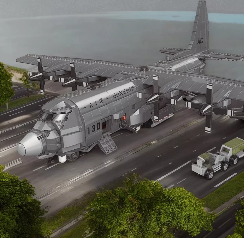 Building Blocks Military MOC WW2 AC-130 Gunboat Aircraft Bricks Models Kids Toys - Image 3 of 4