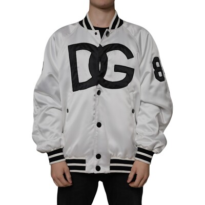DOLCE & GABBANA Jacket White Polyester Logo Full Zip Bomber DOLCE & GABBANA Jacket White Polyester Logo Full Zip Bomber