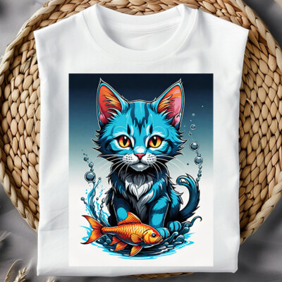 Funny T-Shirts Cool CAT GOLDFISH Fish Kitten Pet Tee Mum Present Gift