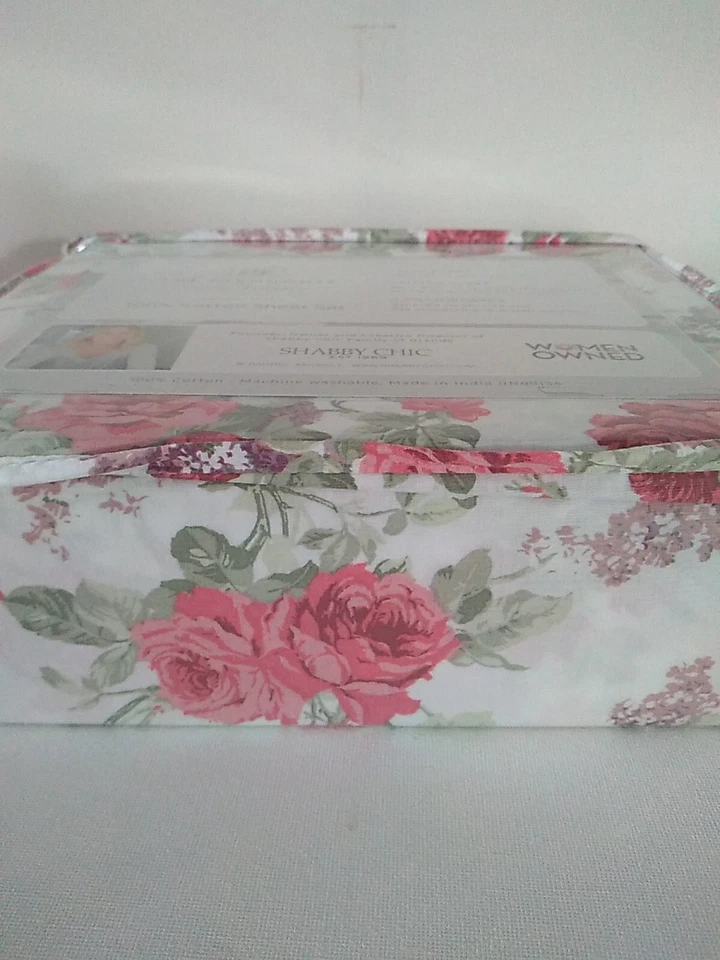 Shabby Chic The Farmhouse Rachel Ashwell Cotton Pink Roses Queen Sheet Set 4 Pc - Imagem 3 de 4