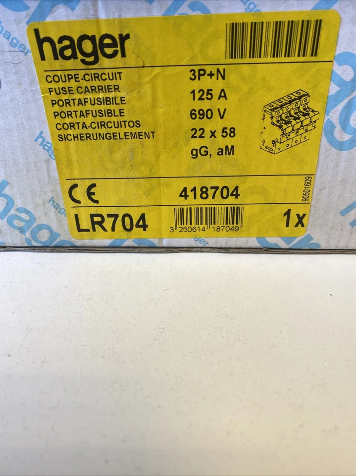 Hager LR704 Zylindersicherungs-Lasttrennschalter – 4-polig, 125A, NEU - Bild 1 von 4
