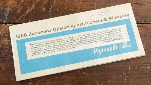 PLYMOUTH 1968 Barracuda ORIG. Operating Instructions Warranty Owners Manual USED
