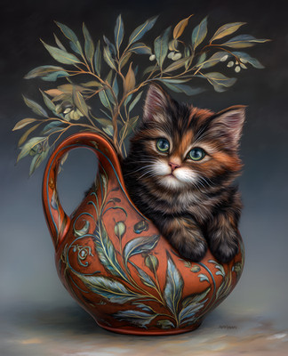 8x10 Kitten Sitting In Vase With Plant In It Art Print Wall Decor - 628675046