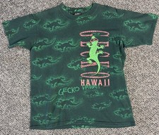 Vintage 90s Gecko T-Shirt Men Large Green Hawaii All Over Print Single Stitch