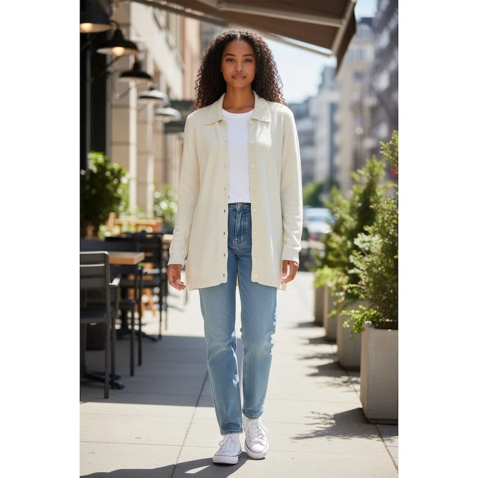 Cárdigan suéter suave tejido cozycore Denim & Co. XL marfil abotonado para mujer  Foto 2 de 4