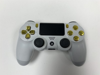 Custom PS4 Controller Glacier White Gold Buttons Rapid Fire Feature