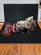 Vintage Cast Iron Two Horse Drawn Cart Original Black And White And Red Paint