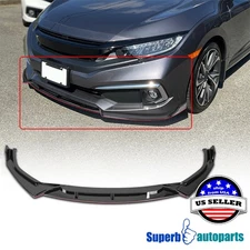 Fits 2019-2021 Honda Civic Sedan Glossy Black Front Bumper Red Lip Lower Spoiler