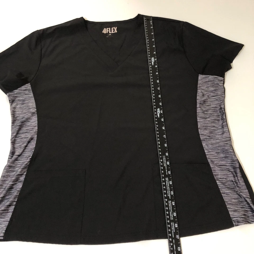 Blusa Médica Mujer Negra Con Panel Lateral Gris, Talla 2X Bolsillos Mangas Cortas Foto 3 de 4