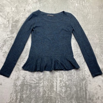 Peruvian Connection Audley Blue Marled Baby Alpaca Blend Peplum Sweater Size S