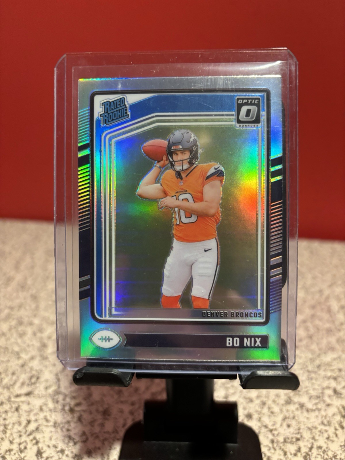 Bo Nix 2024 Donruss Optic Preview Holo Silver PRIZM RC Denver Broncos