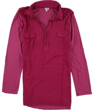 Splendid Womens V Neck Roll Tab Pullover Blouse, fushia, M