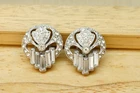 Vintage Costume Jewelry Art Deco Clear Rhinestone Cluster Metal Shoe Clips