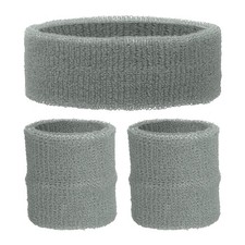 3Pcs Sweatband Set Sports Headband Terry Cloth Wristband Gray