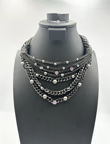 Collana Givenchy Runway catena stratificata dichiarazione con cristalli Swarovski vintage Y2K