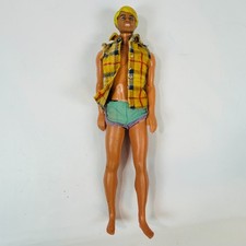 Vintage 1970s Malibu Ken Doll Tanned Blonde Molded Hair Plaid Shirt Mattel