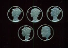 5 Carved SILVER MERCURY & ROOSEVELT DIMES Handcraft CHARMS Necklace PENDANTS NR!