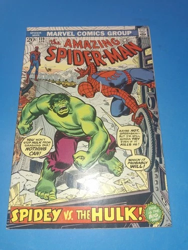 Amazing Spider-Man #119 (1973) VG Spidey vs Hulk! John Romita Cover Key 🔑 👀
