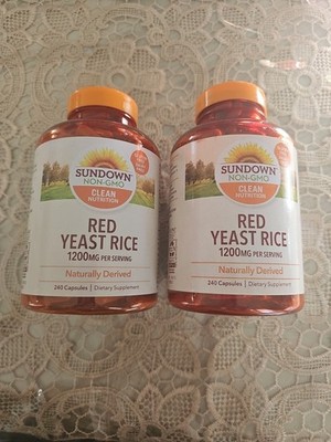 (2) Sundown Naturals Red Y east R ice 1200mg Caps - 240 Ct, Exp  10/26 and 08/27