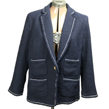 Talbots 100 Cotton Woven Blazer Single Button 4-Front-Pockets Lined Blue 16P