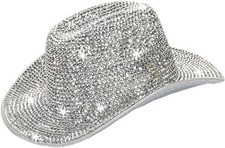Silver Rhinestone Western Cowboy Hat for Womens - Medium, Silver-rhinestone