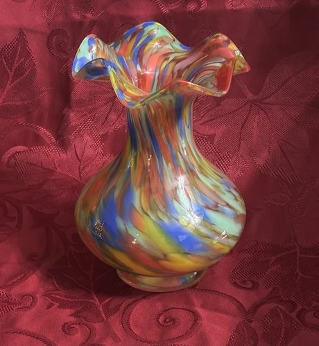 Vintage Glass Vase Millefiori Murano Style Italian Art 7.5”