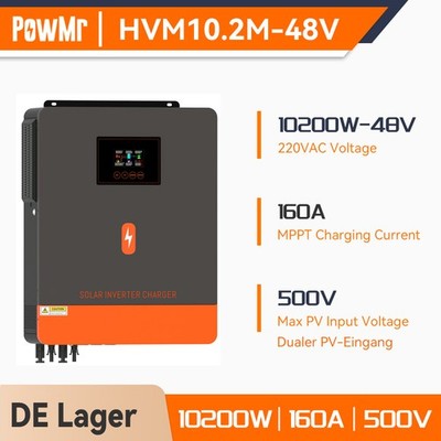 PowMr 10200W 48V Solar Wechselrichter Inverter Hybrid Sinus MPPT 160A Laderegler