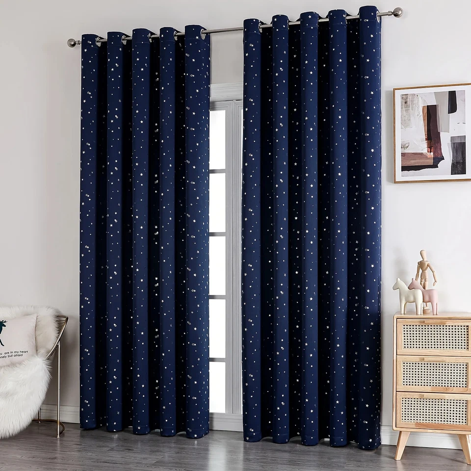 Cortinas para niños apagón con estrellas ojal superior dormitorio sala ventana cortinas Foto 2 de 4