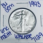 1943 BU UNCIRCULATED WALKING LIBERTY SILVER HALF DOLLAR AUTHENTIC U.S. MINT 7129