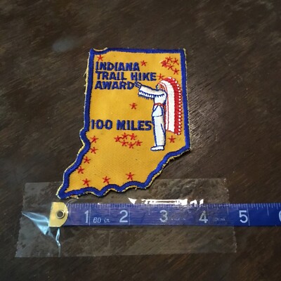 Vintage 1950s-60s INDIANA TRAIL HIKE AWARD Boy Scout PATCH 100 Miles State Shape