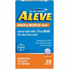 Aleve Back & Muscle Pain Relief & Fever Reducer Naproxen Sodium Tablets 50 Count