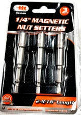 NUT DRIVERS 3 PC. NEW 1/4 INCH x 2 9/16" INCH LONG MAGNETIC NUT DRIVER SETTERS