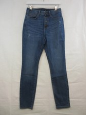 Womens Jeans Size 12 Blue W28 L29 Skinny Dark Wash Button Fly Distressed BNWOT