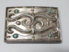 ANTIGUE / VINTAGE NAVAJO INDIAN STERLING SILVER TURQUOISE WESTERN RODEO BUCKLE