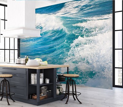 3D Blue Waves E2508 Wallpaper Mural Paper Wall Print Indoor Murals CA Honey