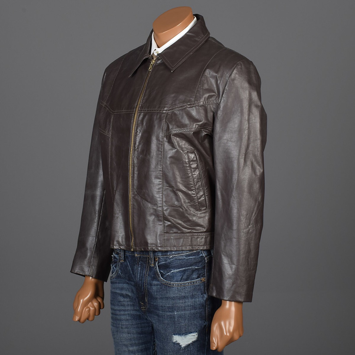 ジャケット・アウター 80s vintage Leather jacket L L Vintage 1980s 80s Mens Brown Leather Jacket Zip Front Casual