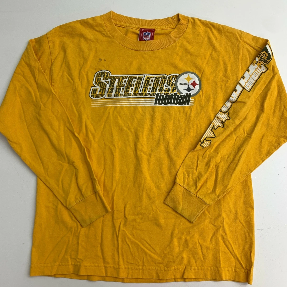 NFL Pittsburgh Steelers T Shirt Youth Boys L Yellow Long Sleeve Casual Cotton