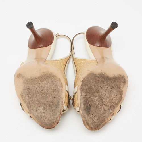 Gucci Grey/Beige Raffia And Leather Bamboo Horsebit Slingback Sandals Size 36.5 - Picture 6 of 10