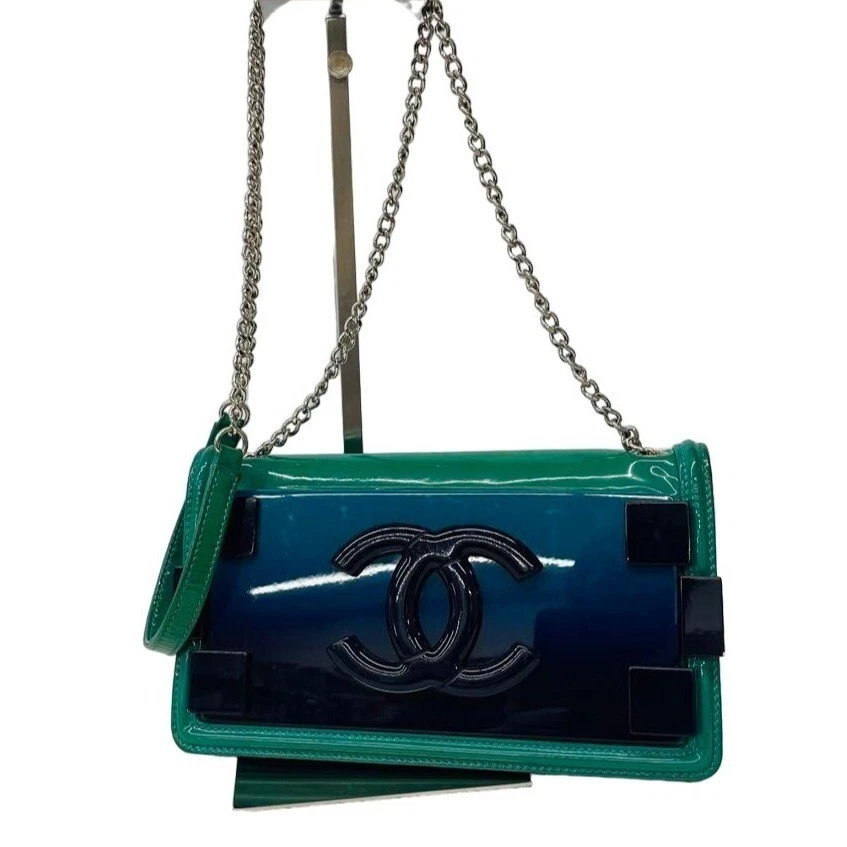 Bolso Chanel CC Plexiglás Patente Niño Ladrillo Solapa Turquesa Azul Marino Foto 4 de 4