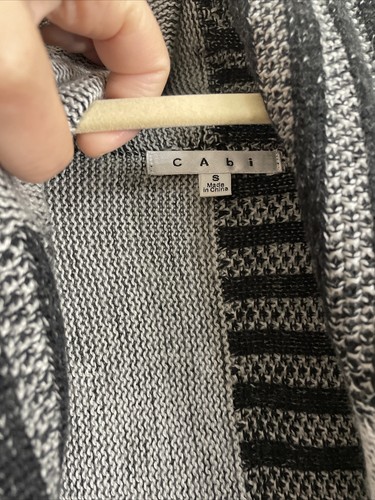 Cabi Gray Cardigan Distressed Sweater Patchwork Black Shawl Collar Size S - Picture 6 of 12