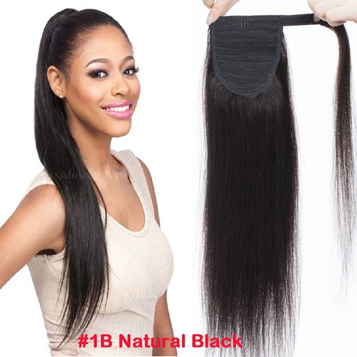 100% Real New Clip In REMY HUMAN Hair Extension Pony Tail Wrap Around Ponytail L - Picture 16 of 21