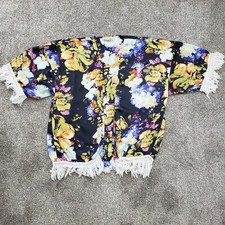 Gimmicks By BKE Floral Fringed Kimono-like Tunic Women Medium Boho Flowy EUC
