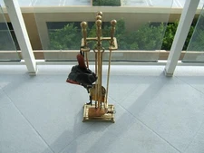 VINTAGE COMPLETE 7 PIECE BRASS FIREPLACE TOOL SET
